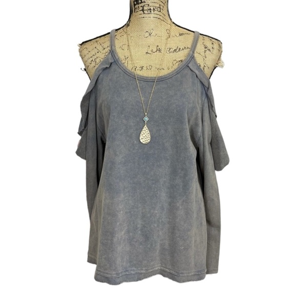 Umgee Women's Ruffled Open Shoulder Long Sleeve Tunic Top - Picture 4 of 13